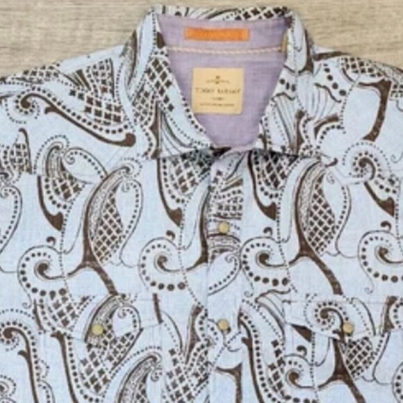 TOMMY BAHAMA 100% Cotton Shirt Mens Medium Paisley Snap Brown Blue LS Western - Picture 4 of 8
